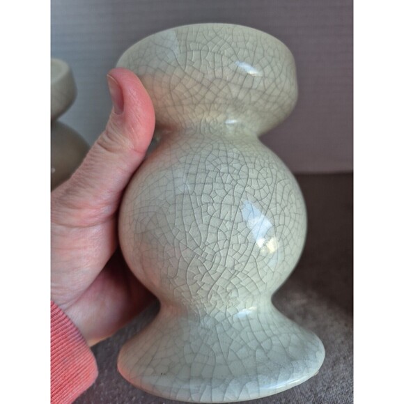 Modern Crazed Glazed Set Of 2 Candle Holders Cream Colored - Picture 7 of 13